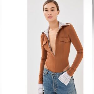 LaQuan Smith Tan Long Sleeve Bodysuit